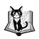 Coraline cat coming out of the book tattoo design idea