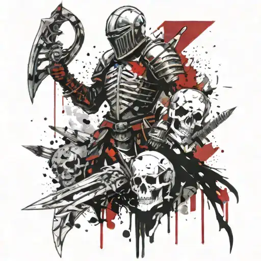Knight with sword shield and skull tattoo design idea