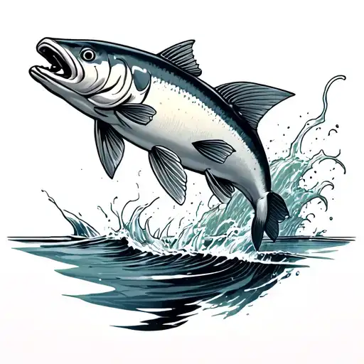 salmon jumping tattoo design idea