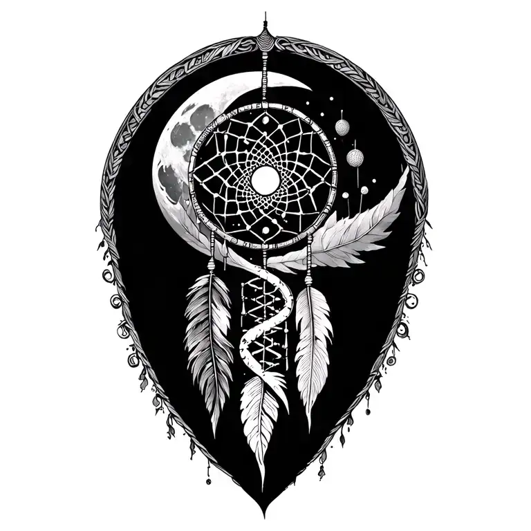 DNA, dream catcher, nature, moon Nordic mythology realistically detailed tattoo design idea
