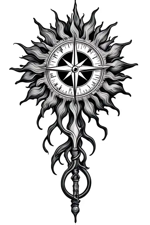 sun with compass surrounded tattoo design idea
