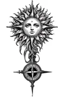 sun with compass surrounded tattoo design idea