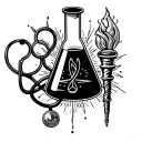 conical flask, stethoscope and Olympic torch tattoo design idea