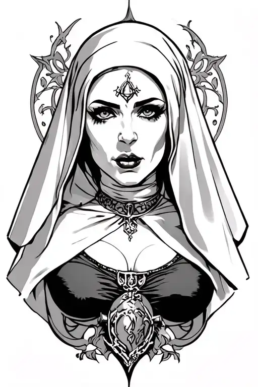 sexy evil nun tattoo design idea