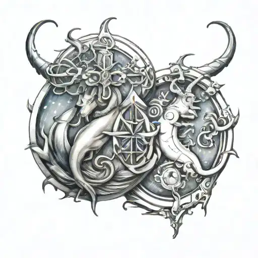 aquarius and capricorn symbol tattoo design idea