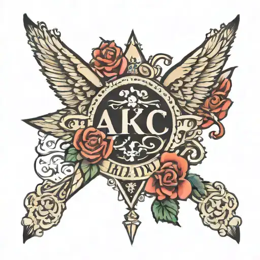 word AKC in the middle and the words humildad, disciplina y presente around  tattoo design idea