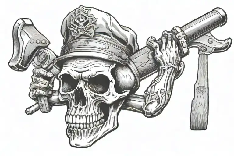 skull carpenter building tattoo design idea