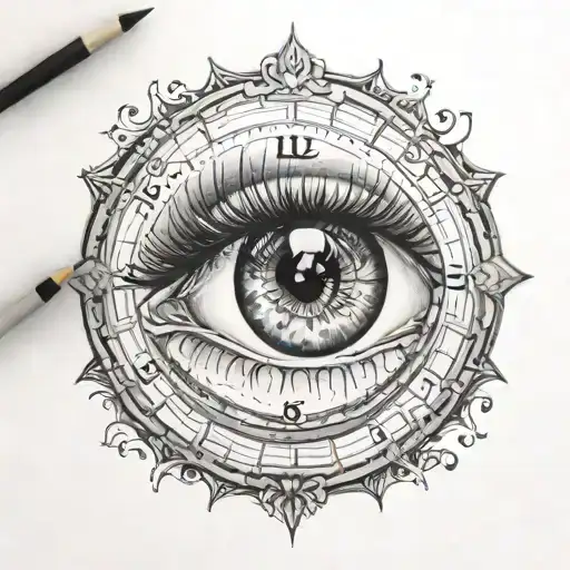 eyeball clock tattoo design idea