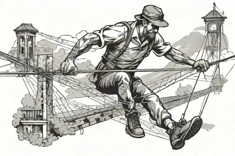 tightrope Walker walking man tattoo design idea