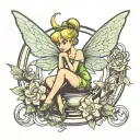 tinker Bell sitting on a staturn ring tattoo design idea