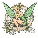 tinker Bell sitting on a staturn ring tattoo design idea