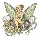 tinker Bell sitting on a staturn ring tattoo design idea