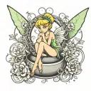 tinker Bell sitting on a staturn ring tattoo design idea