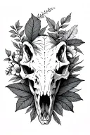 spinosaurus skull surrounded by leaves and floral designs tattoo design idea