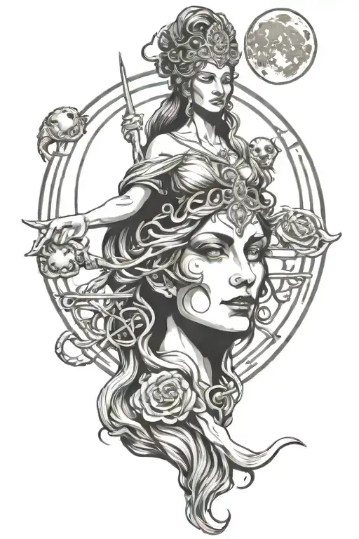 Hecate is the ancient goddess of the crossroads, the moon, wilderness, childbirth, and sorcery. tattoo design idea
