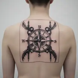steampunk compass clock tattoo design idea