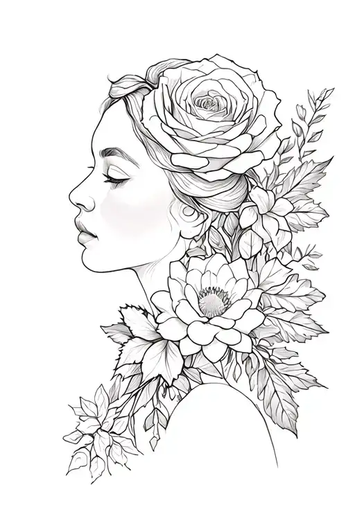 bouqet of roses, waterlillies, narcissus, and holly flowers on shoulder tattoo design idea