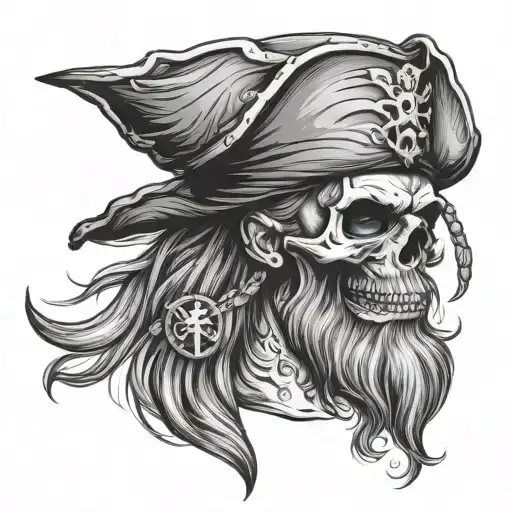 pirate skull, long beard, hand tatto tattoo design idea