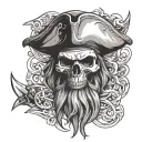 pirate skull, long beard, hand tatto tattoo design idea