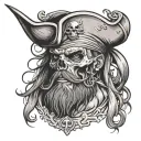 pirate skull, long beard, hand tatto tattoo design idea