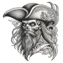 pirate skull, long beard, hand tatto tattoo design idea
