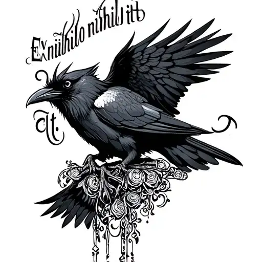 "Ex nihilo nihil fit" pattern, raven, black, scandinavian style tattoo, tattoo design idea