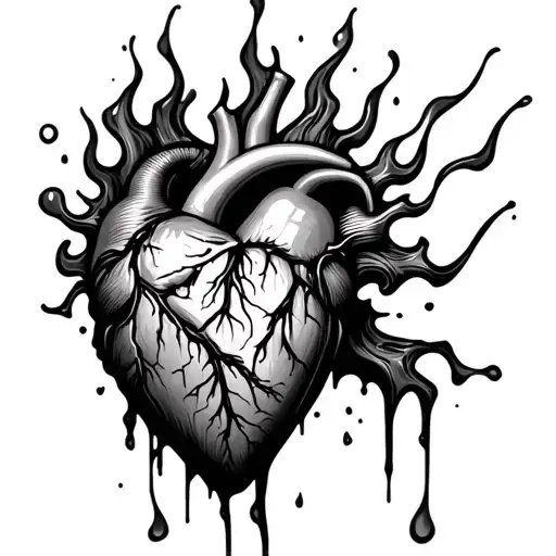 burning heart bleeds on the forearm tattoo design idea