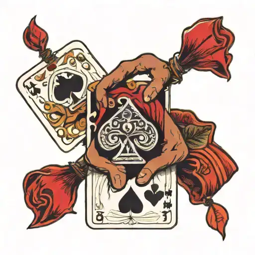 a hand holding 3 cards. nine, ace, and ace card tattoo design idea