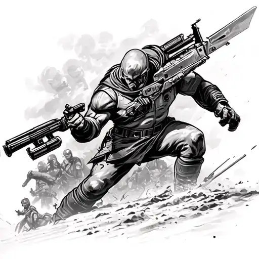 brotherhood of steel battle scene tattoo design idea