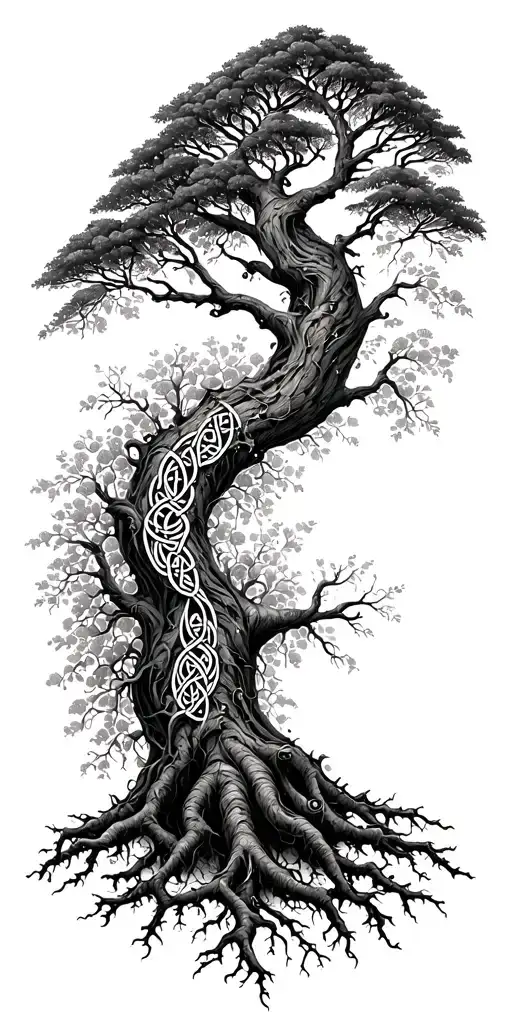 tree of life Celtic with minimal roots deep wrapping around tattoo design idea
