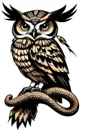 create a Mayan or Aztec type owl, I would like a snake in its talons tattoo design idea