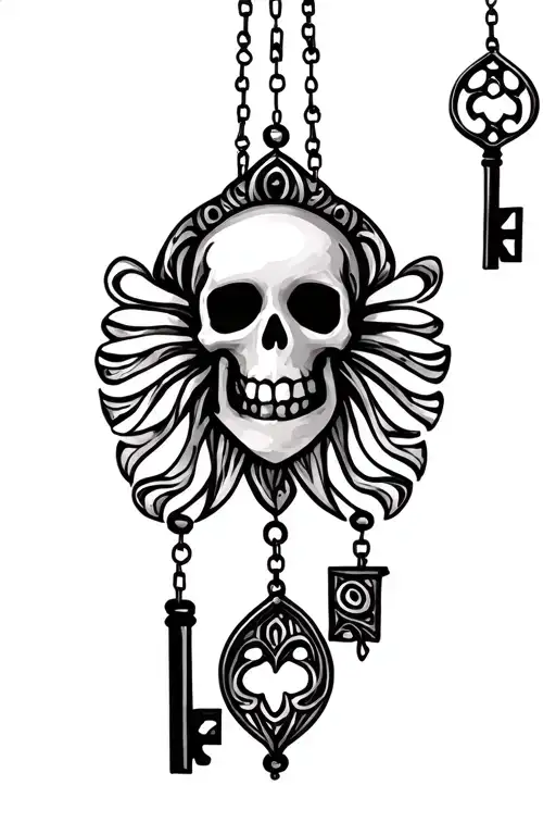skeleton key windchime tattoo design idea