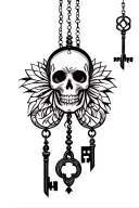 skeleton key windchime tattoo design idea