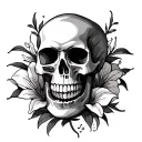 skull hourglass with lilies tattoo design idea