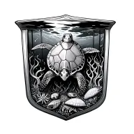 SEA TURTLE WITH SEA CREATURES INSIDE SHELL tattoo design idea