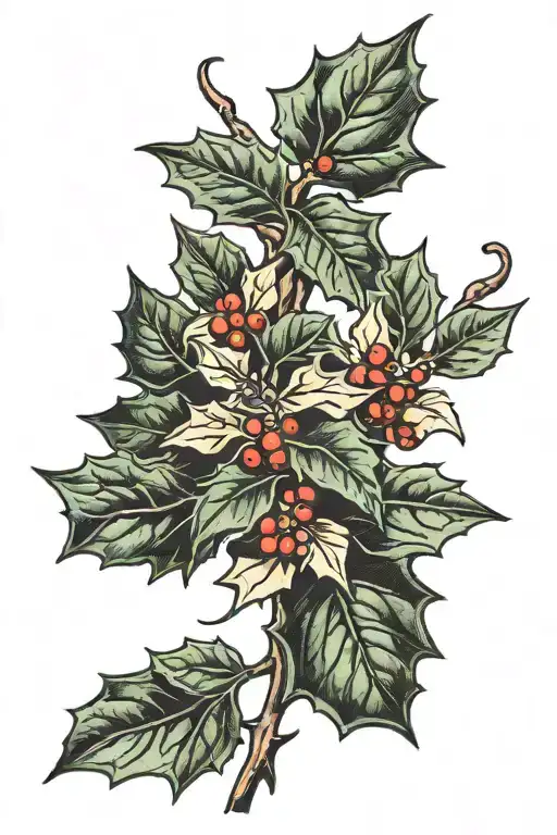 Holly branch tattoo design idea