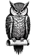 An owl with circuit-board wings holding an ancient scroll. tattoo design idea