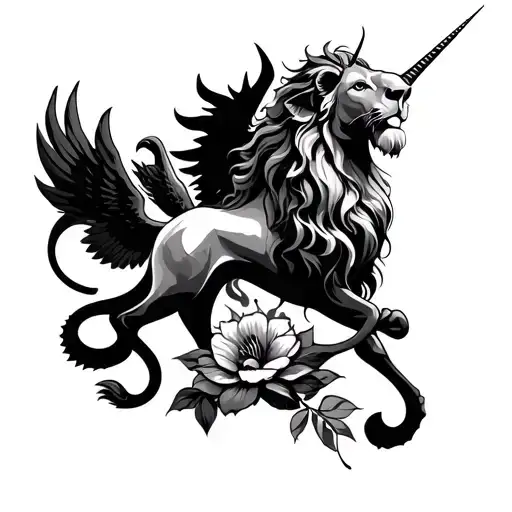 Hi my tattoo should contain the following symbols: lion, unicorn, snake, dragon, bull, life flower, angel flights, tattoo design idea