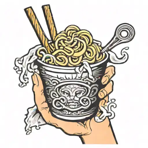 hand holding cup noodles tattoo design idea