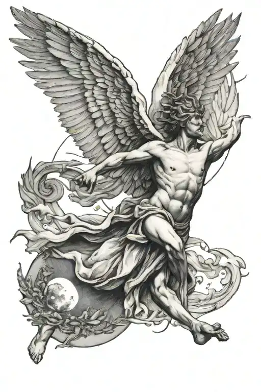 Icarus falling angel looking at sun tattoo design idea