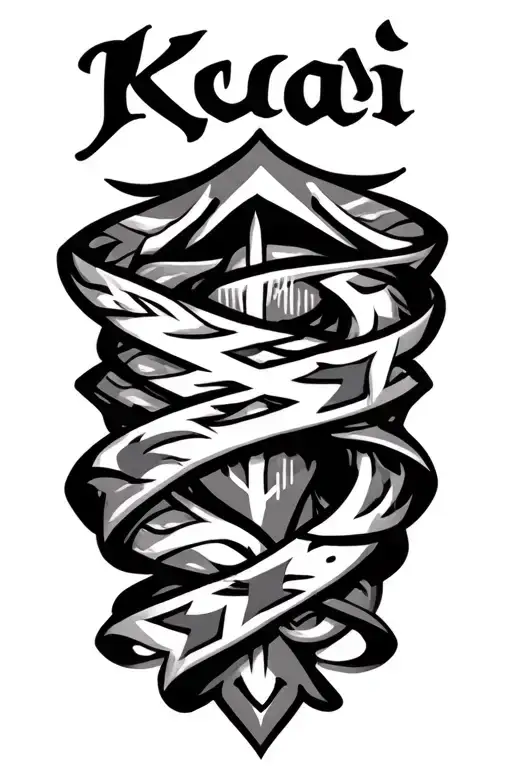 my last name "Kaai" in old English wrapped in a tribal sleeve  tattoo design idea