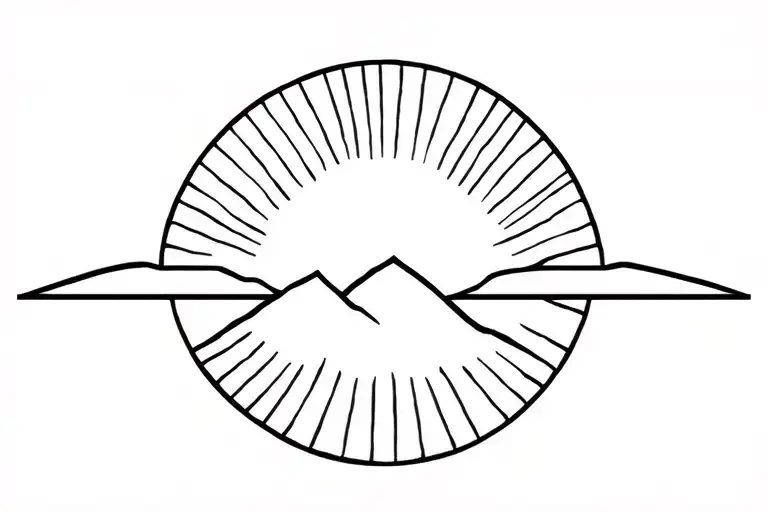 long mountain single peak sun rising no rays tattoo design idea
