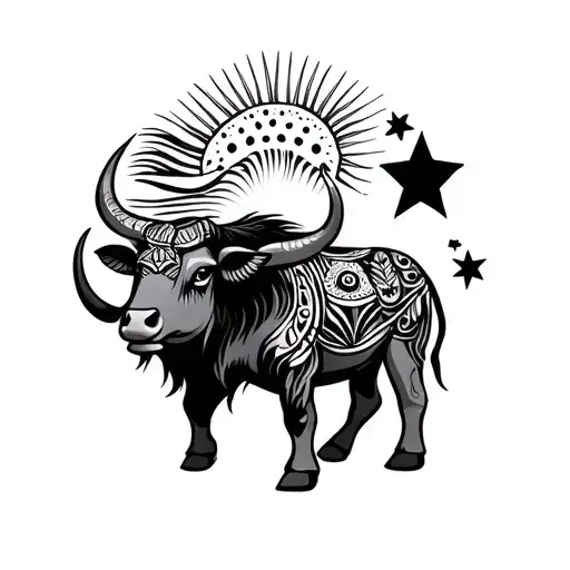 carabao, 3 star and a sun, Filipino tribal tattoo tattoo design idea