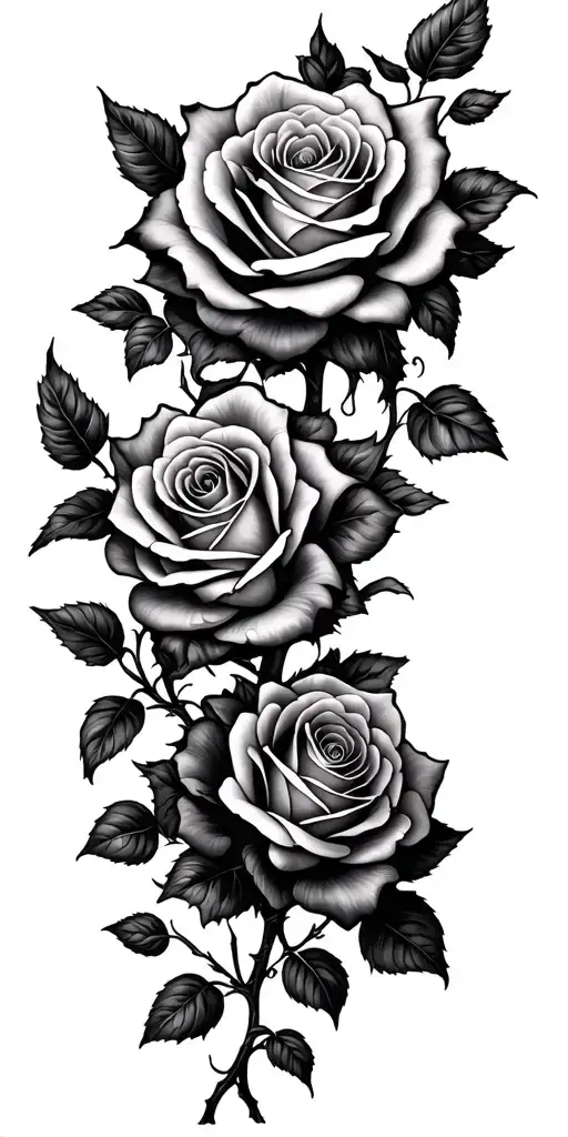 a Rose vine that spirals with multiple roses on it tattoo design idea