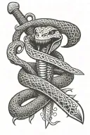 black mamba snake wrapped around sword with "mamba mentality" and "kill or be killed" words inside sword tattoo design idea