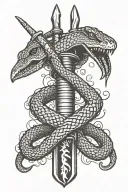 black mamba snake wrapped around sword with "mamba mentality" and "kill or be killed" words inside sword tattoo design idea