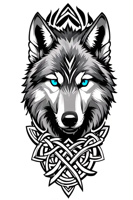 wolf with blue eyes on armor tattoo design featuring Celtic trinity knot  tattoo design idea