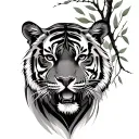 tiger and willow tree branch tattoo design idea