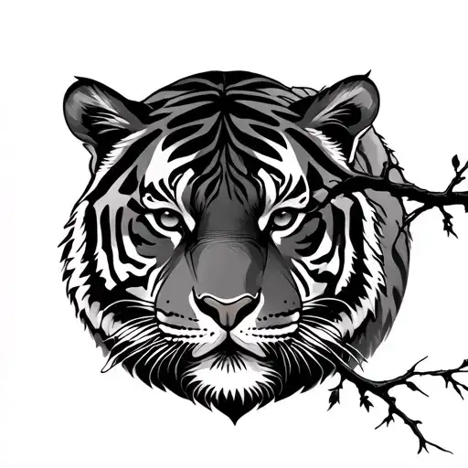 tiger and willow tree branch tattoo design idea