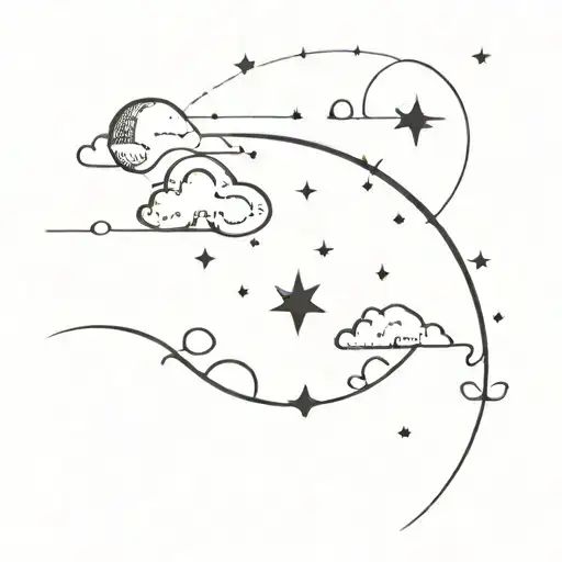 Moons, clouds and stars forming tattoo design idea